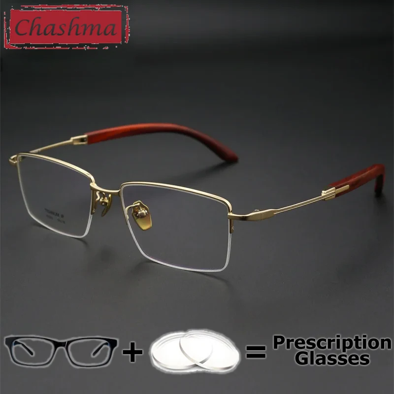 

Chashma Prescription Glasses Pure Titanium Rose Wood for Men Wide Optical Eyeglasses Frames Myopia Lenses Multifocal Spectacles
