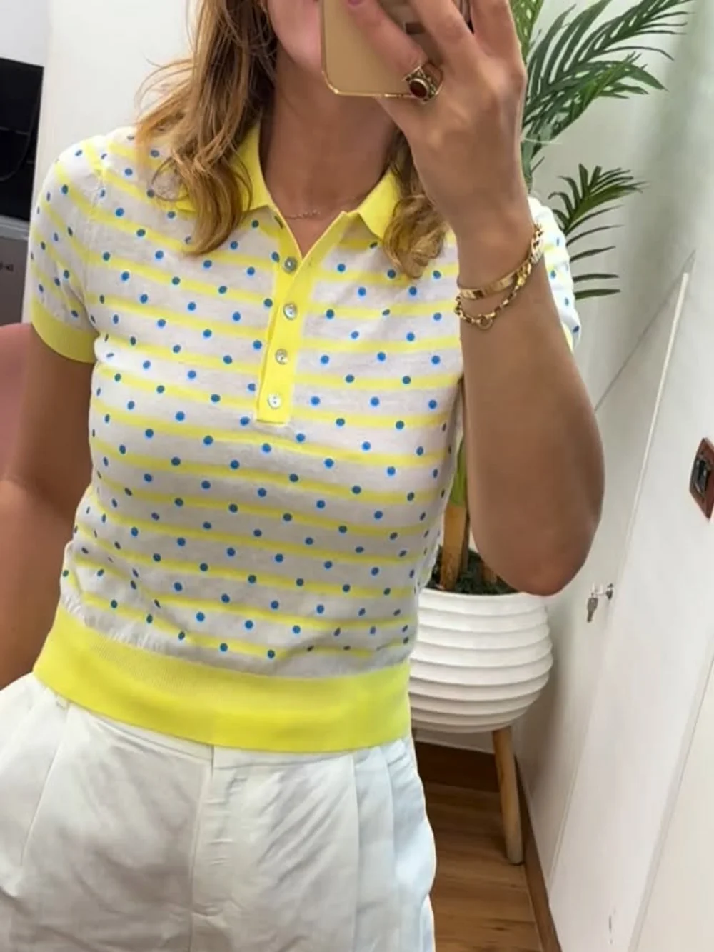 French Style Knitted Top Women Chic Stripped Camis Fashion Colorful Sweaters Casual Short Sleeve Polo Blouses Shirts 2026