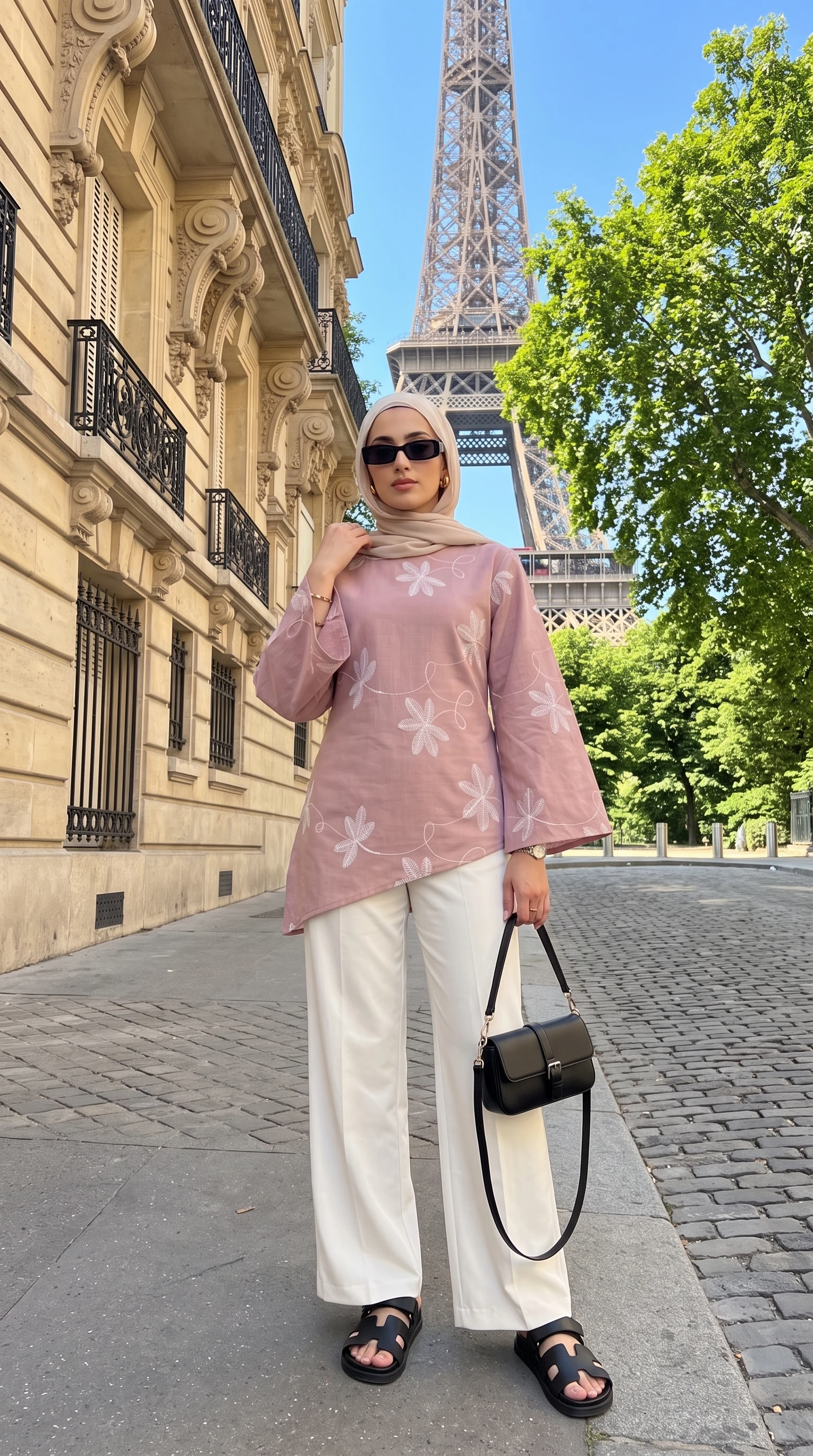 Elegant Long-Sleeve Women's Shirt Leaf Embroidery round Neck Flared Sleeves Fashionable Casual Button-Up Top for Women