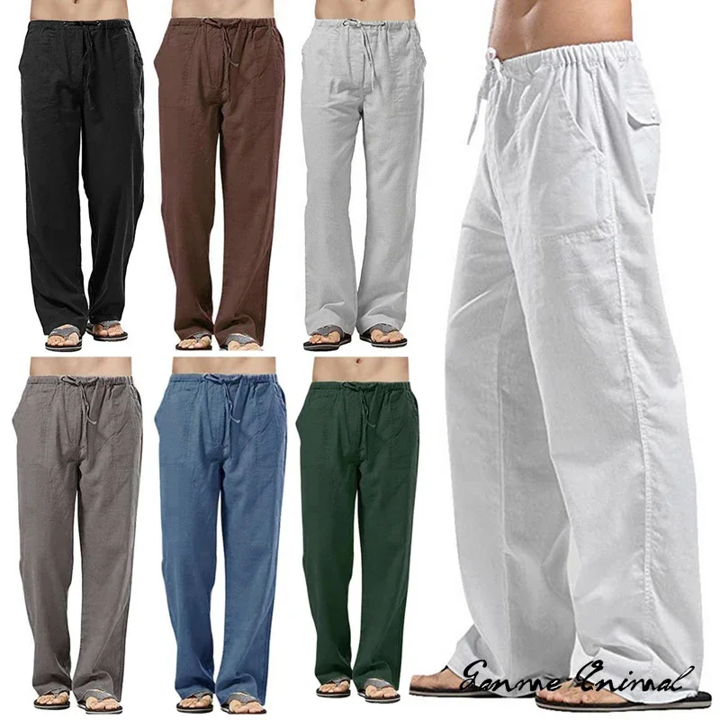 Mode Herren Leinen Breite Hosen Koreanische Hosen Oversize Sport Streetwear Männlichen Frühjahr Yoga Hosen Casual Männer Kleidung Jogginghose