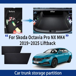 For Skoda Octavia Pro NX MK4 Liftback 2019~2025 Car Trunk Storage Partition Multi-function Storage Box Auto Interior Accessories