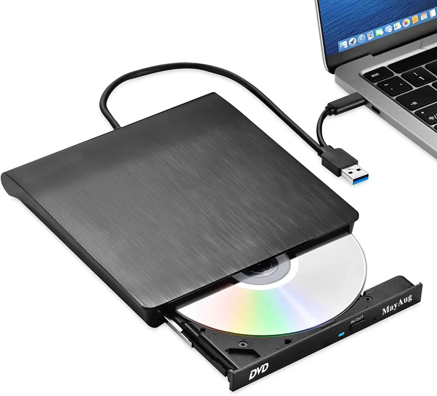 Slim External DVD RW CD Writer, Optical Drive Burner, Portable Player Tray, 2 in 1, USB 3.0, Type C