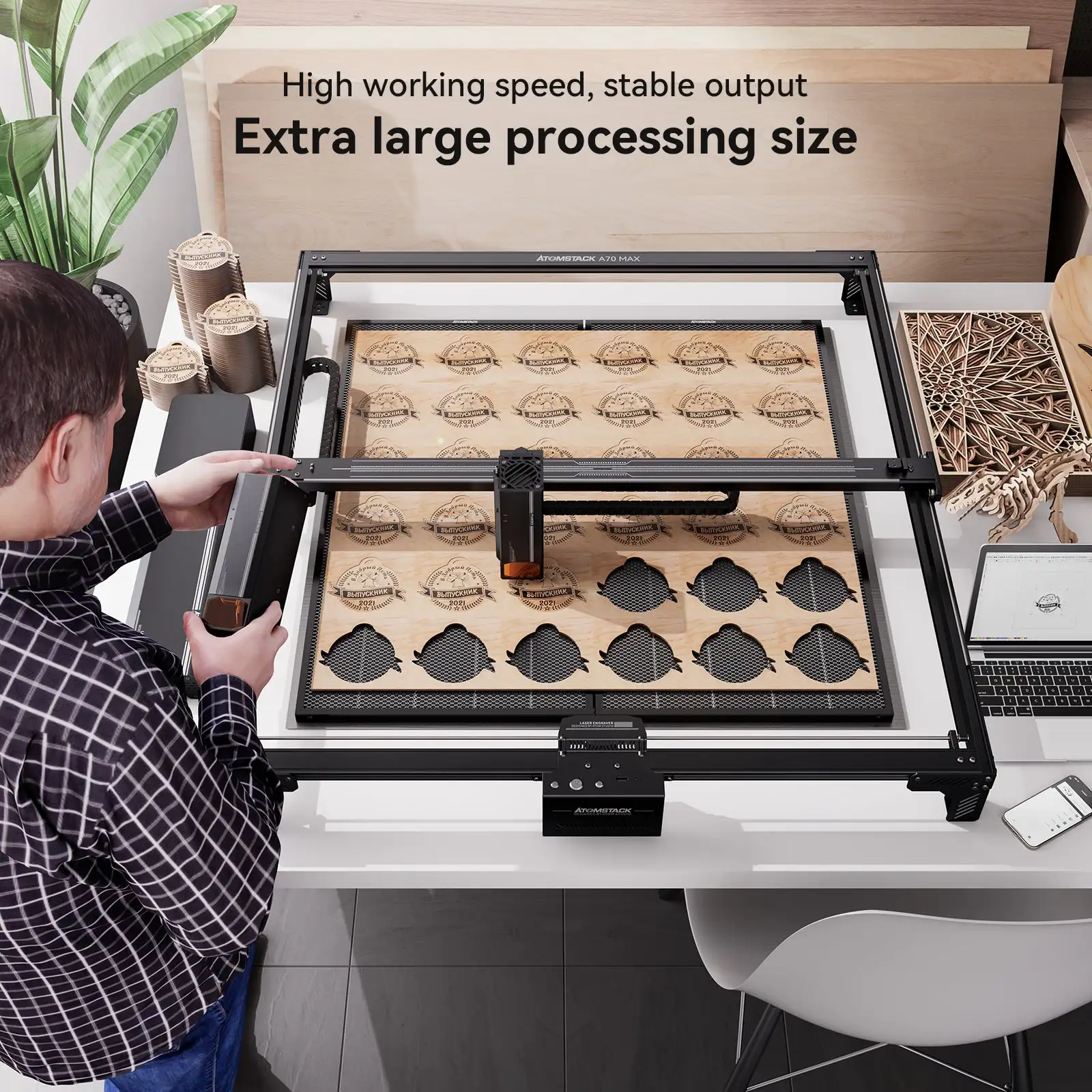 Atomstack X70 A70 MAX 850*800MM Large Big Laser Engraver Wood Metal Acrylic Cutting Engraving Machine 70W/35W Dual DIY Cutter