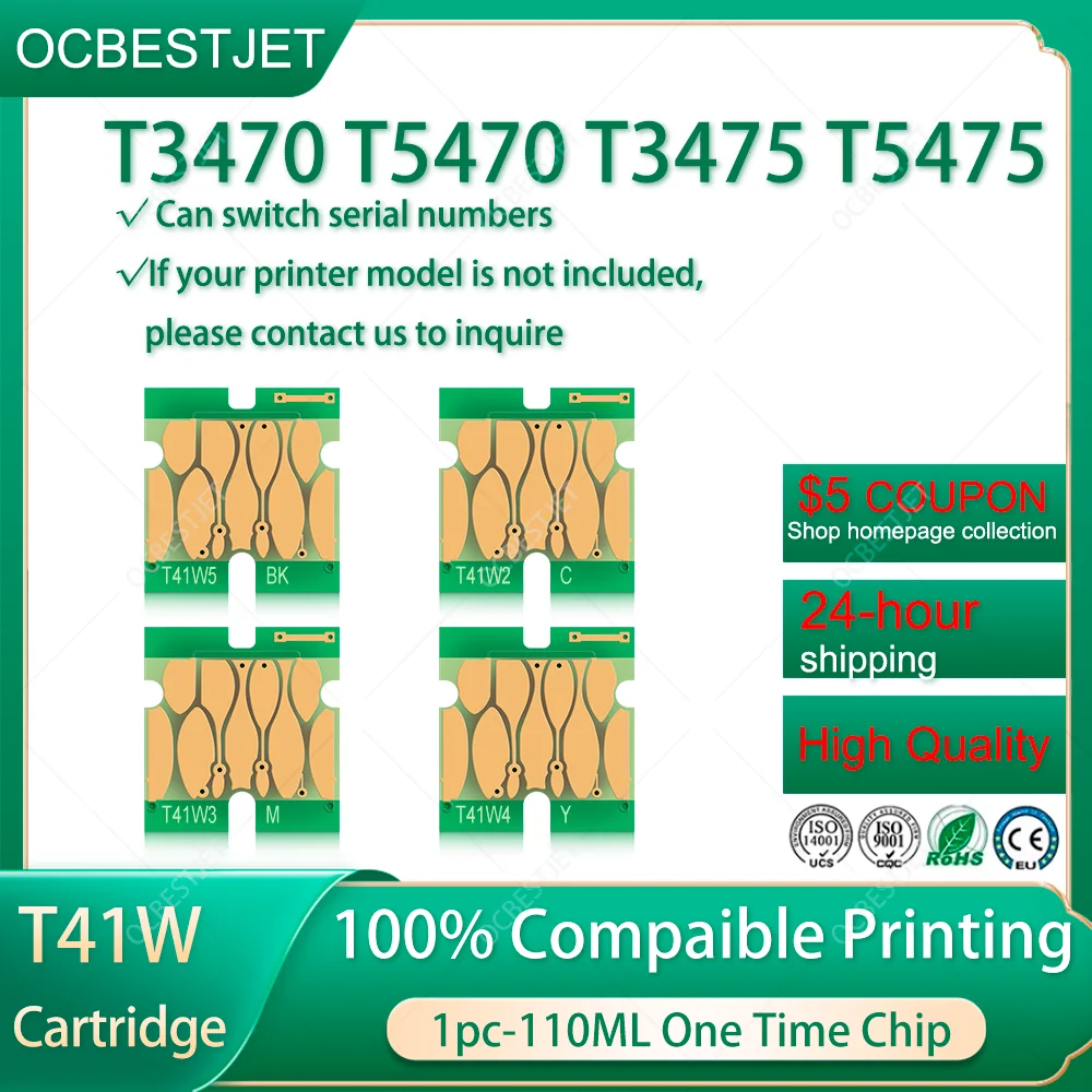 

T41W2 - T41W5 110ML Ink Cartridge Chip For Epson T3470 T5470 T3475 T5475 T3400 T3400N T5400 T3480 T5480 T7480 One Time Chips