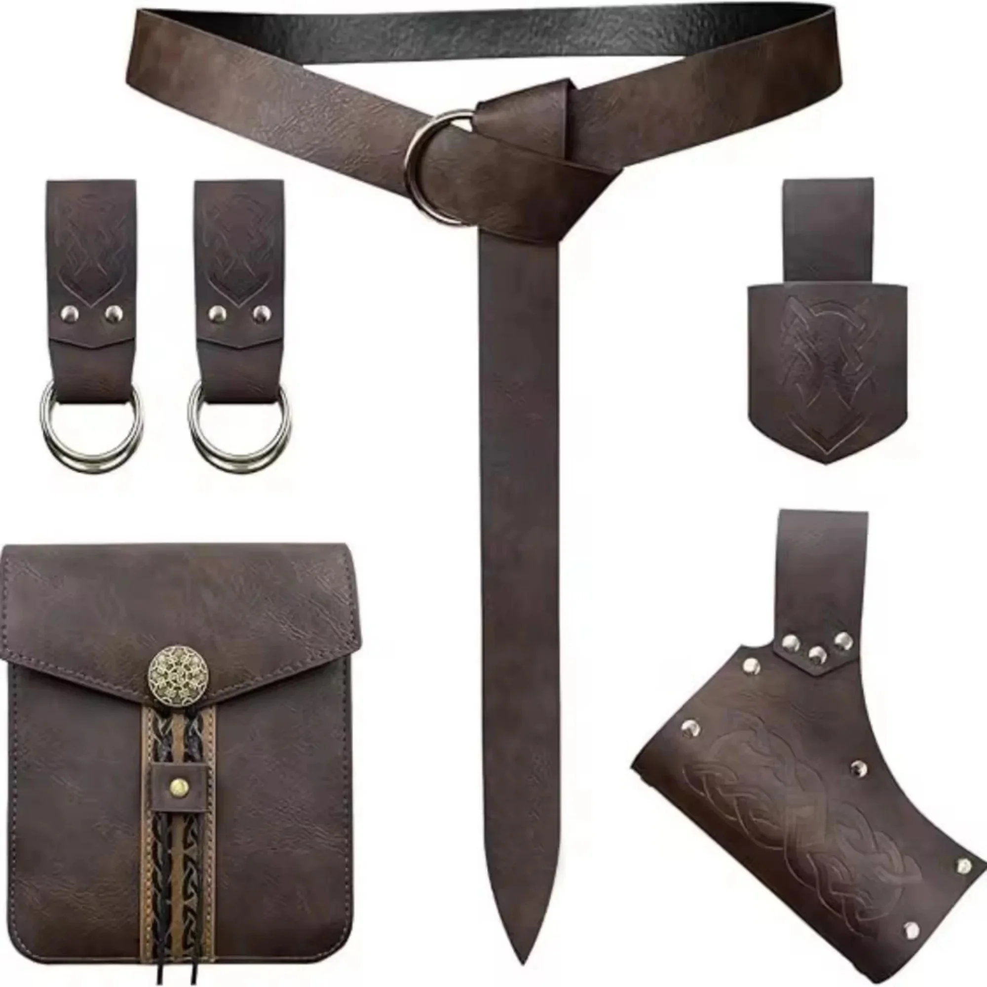 Ceinture de chevalier Viking médiéval en Faux cuir, sac de taille pour pièces de monnaie en cuivre, accessoire de scène pour jeu de rôle Cosplay