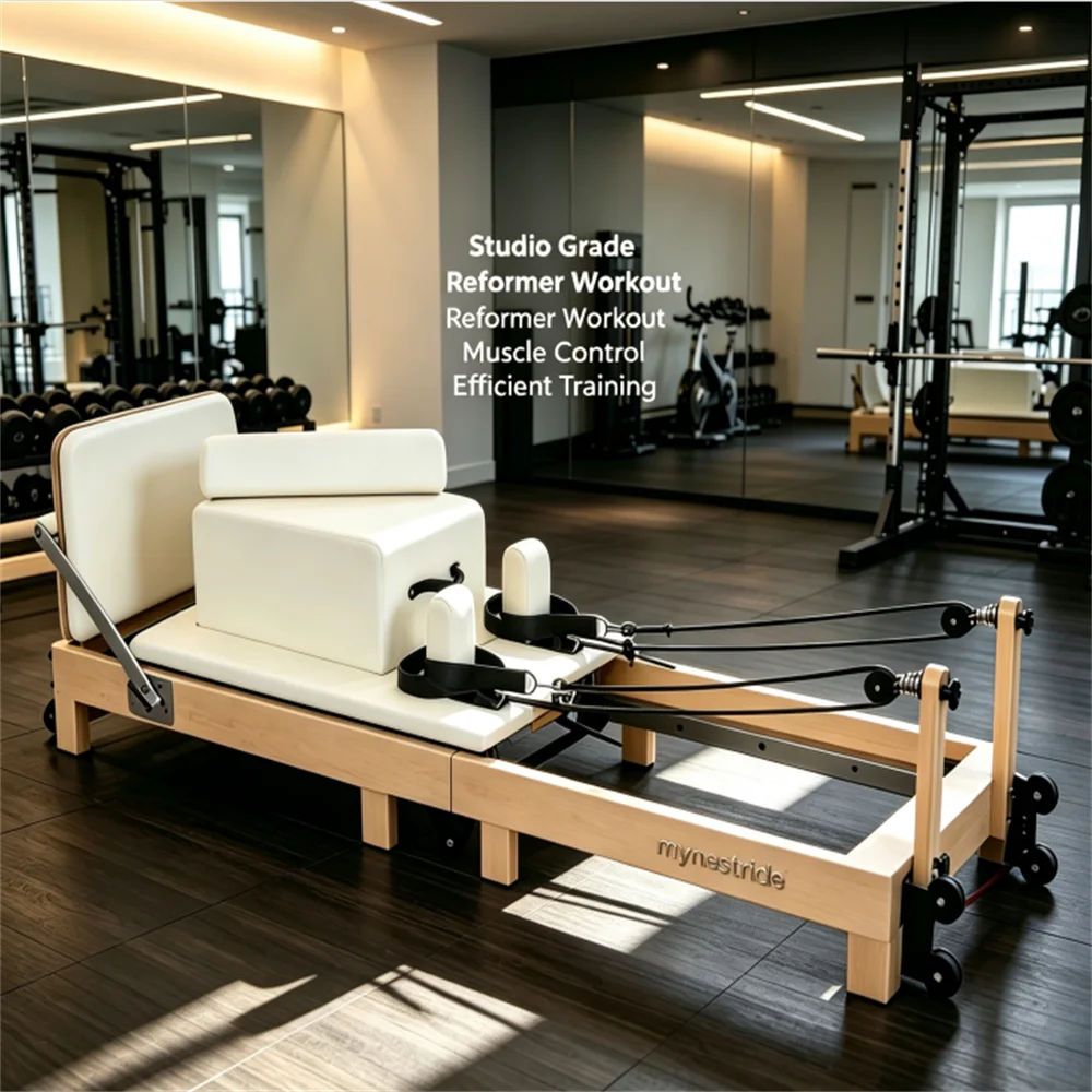 Multifunctionele opvouwbare Pilates Reformer – professionele fitnessapparatuur geschikt voor yogastudio's, sportscholen, particuliere clubs, en voor thuisgebruik, lichaamsvorming en dagelijkse