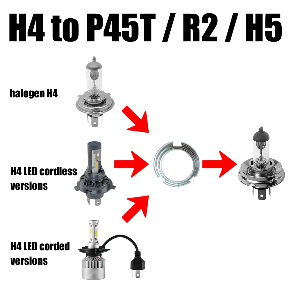 H4 to P45T R2 Adapter 9003 HB2 HS1 to H5 G40 for Classic Cars Fiat 500 F L R Fiat 126 Fiat 112 Fiat 600 Mini Scooter 2PCS