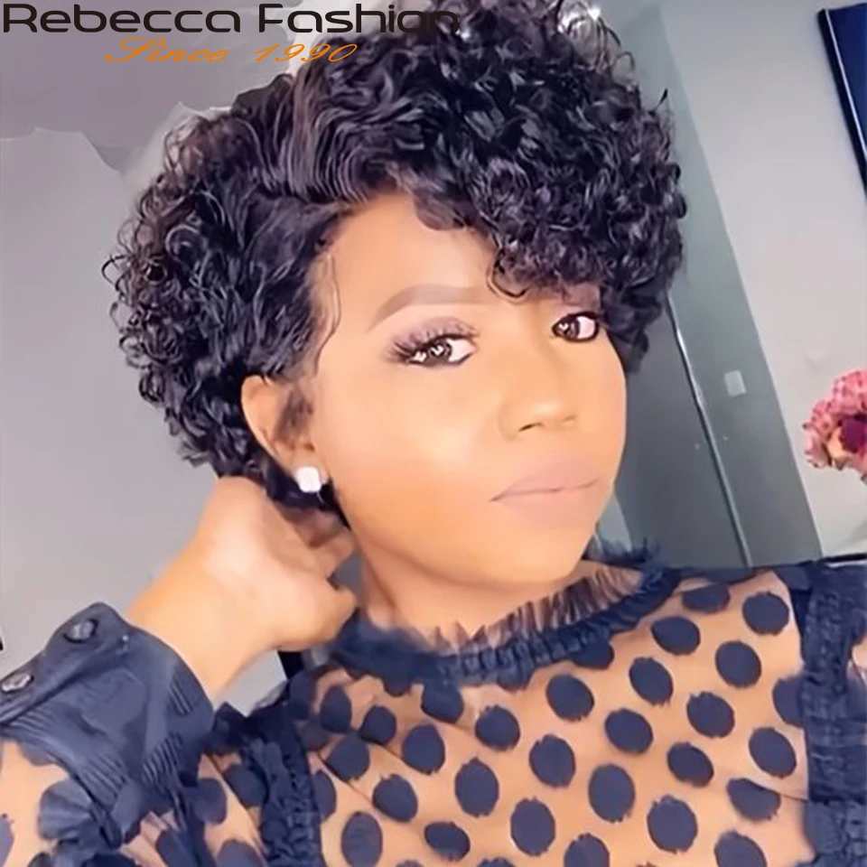 Short Bob Wig Pixie Cut Wig Curly Human Hair Wigs For Women 13x1 Lace Front Transparent Deep Wave Lace Wig Preplucked Hairline