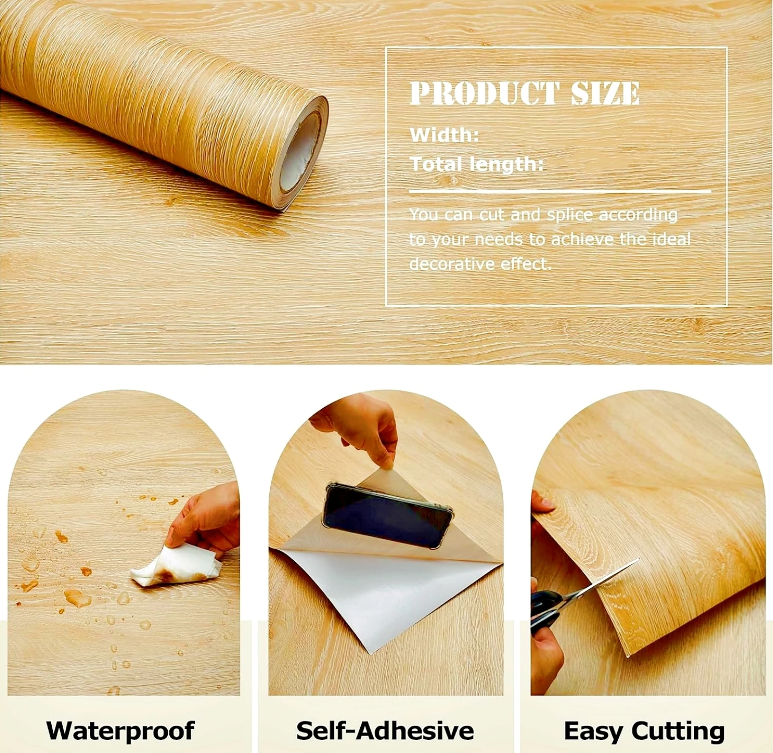 1Roll PVC Waterproof Self-Adhesive Wallpaper Roll Wood Grain Vinyl Decorative Film Sticker for Home Furniture Cabinet Wall Decor