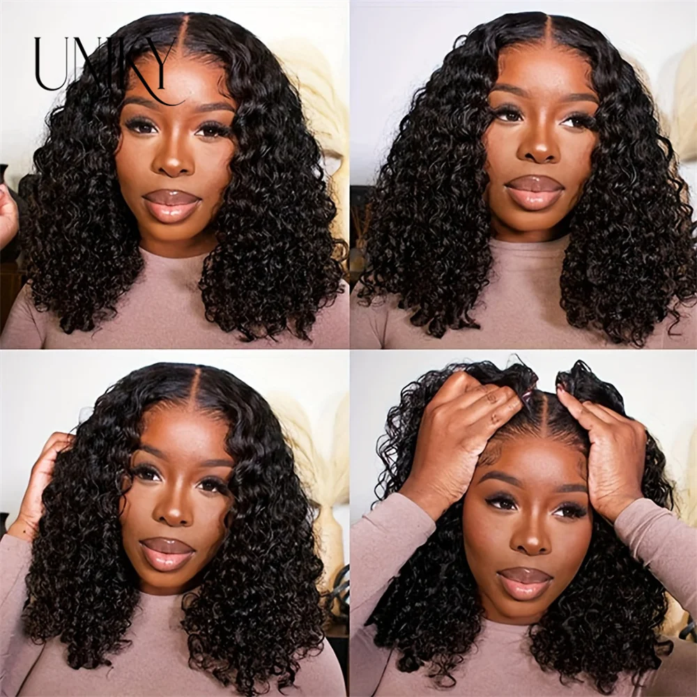 Mongolian Deep Curly Lace Front Perucas para Mulheres, Kinky Curly Lace Encerramento Peruca, 4x4 Glueless Bob Wig