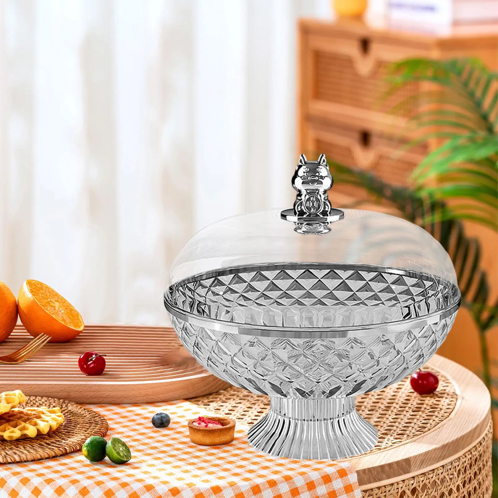 Pedestal Bowl Fruit Bowl with Transparent Lid Snacks Tray Decorative Storage Tray Round Drainage Design for Kitchen Versatile - Image 5
