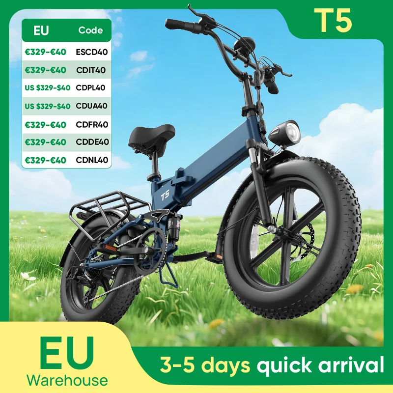 Urlife T5 Peak 1500W VTT électrique avec batterie amovible 48V13Ah 20 "* 4" gros pneu E-bike pliable pour un rangement facile