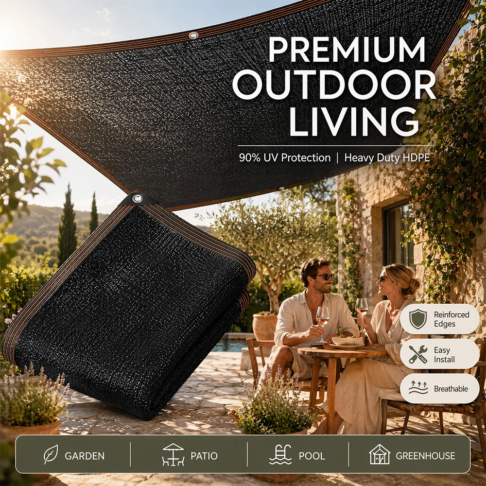 Heavy Duty Black Shade Net 90% UV Protection Sun Shade Cloth Privacy Screen Mesh with Metal Grommets for Patio Garden Greenhouse