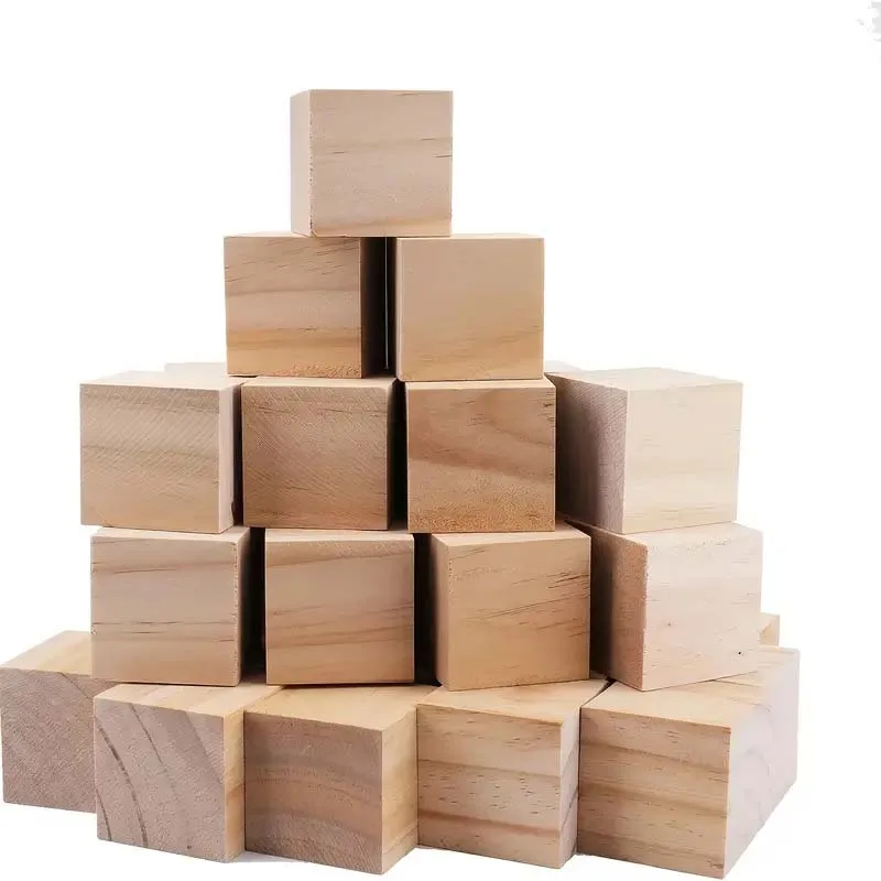 6PCS 3cm Unfinished Wood Blocks for Wood Crafts, Pine Wooden Cubes Block Square for Painting Puzzle Carving DIY Craft