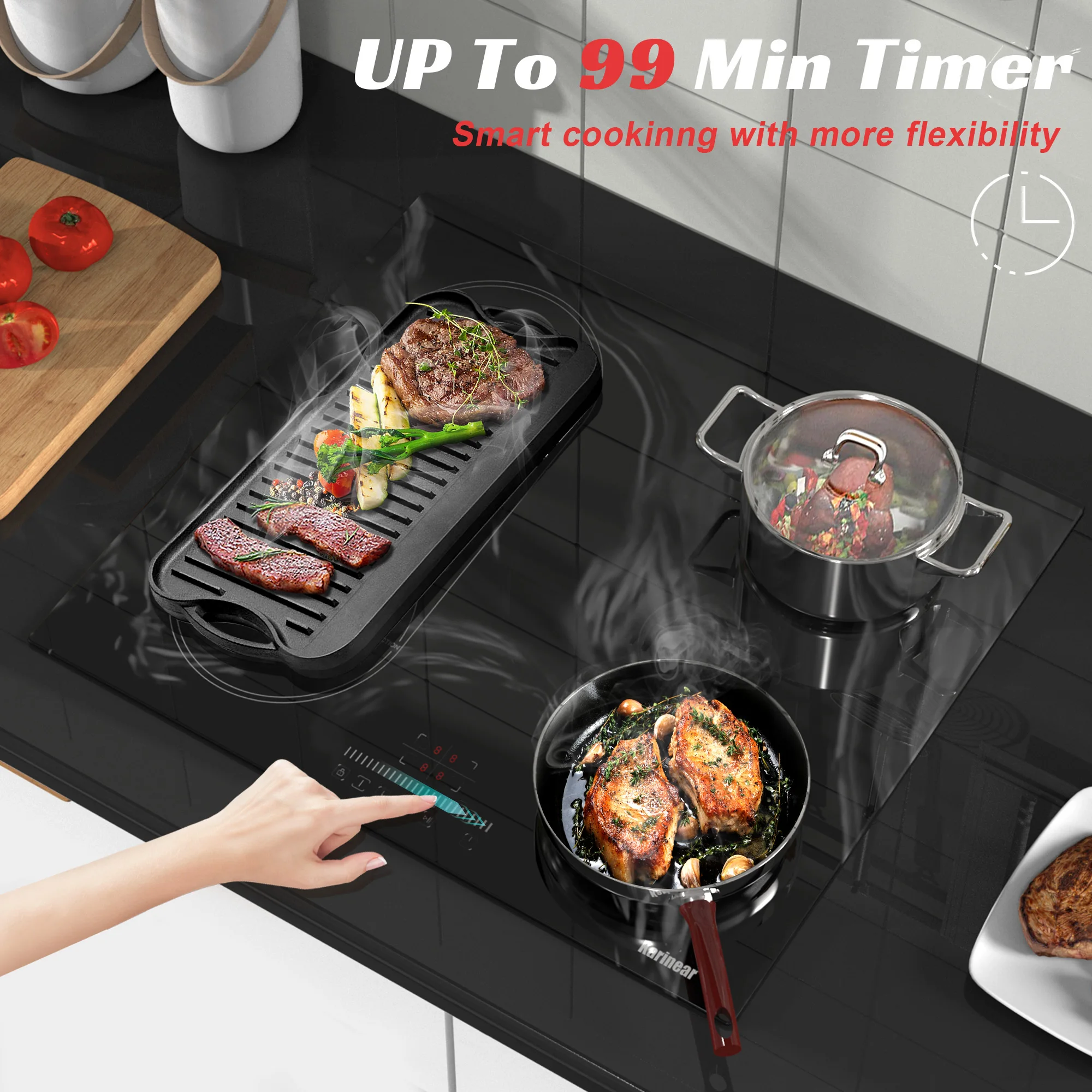 موقد كارينير مدمج بأربعة شعلة مع رخامي ، ومقبس ومنطقة مرنة ، وتحكم باللمس ، ومؤقت ، وقفل حثي آمن ، من من من من نوع Karinear #3