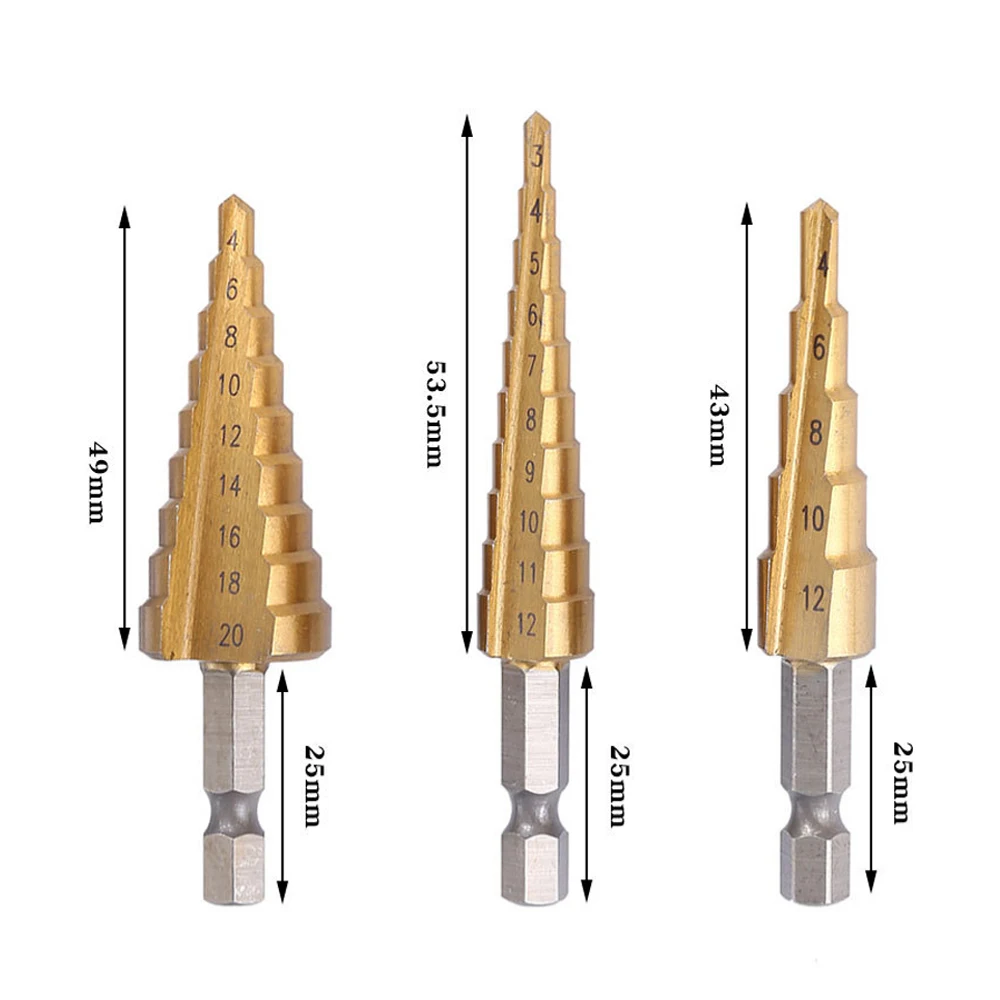 WENXING 3Pcs HSS punta da trapano in titanio 4-12 3-12 4-20 utensili elettrici per perforazione metallo acciaio ad alta velocità foro per legno trapano a cono