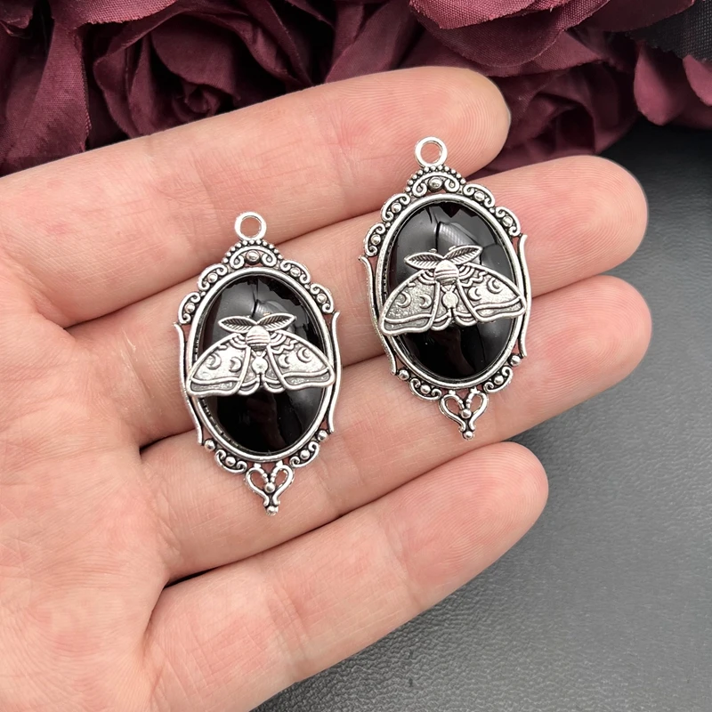 4pcs 43*24mm Gothic Moon Moth Silver Plated Framed Charms Moth Pendant Fit Jewelry Making DIY Jewelry Findings