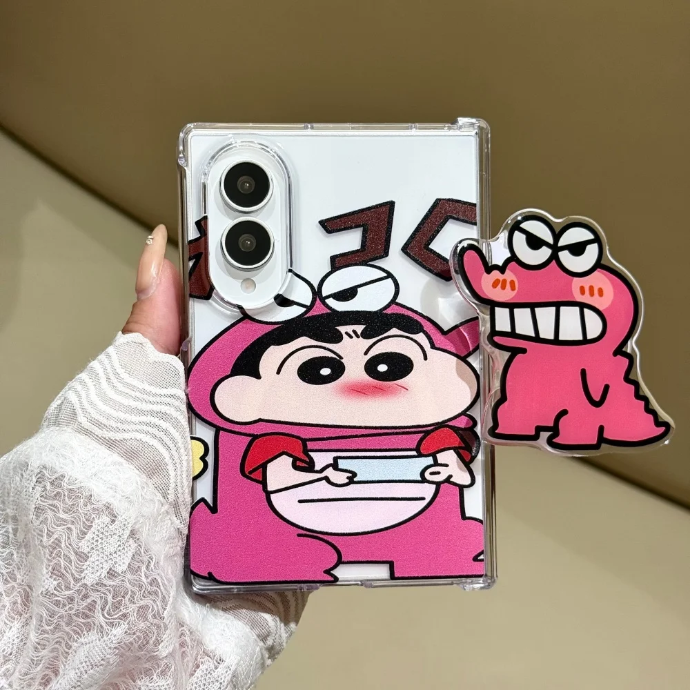 Kawaii Dinosaur Shin Chan Magnetic Phone Case for Samsung Galaxy Z Fold 8 Fold 8 Ultra Fold7 Cover Cute Anti‑Fall Protective Set