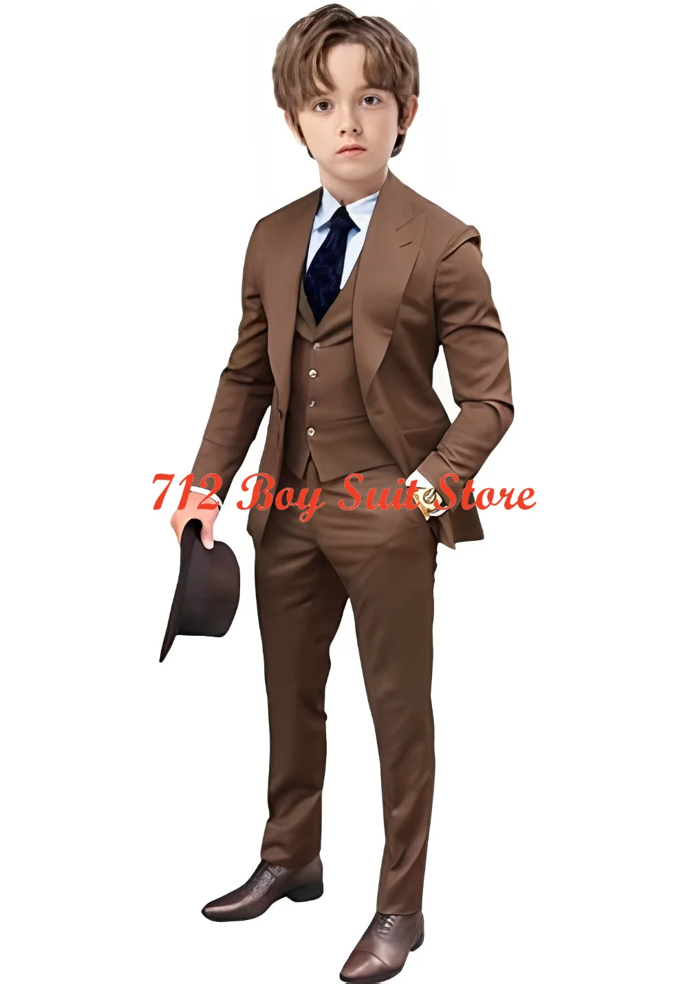Terno smoking de casamento para meninos, 3 peças com colete blazer e calças, roupa infantil slim fit
