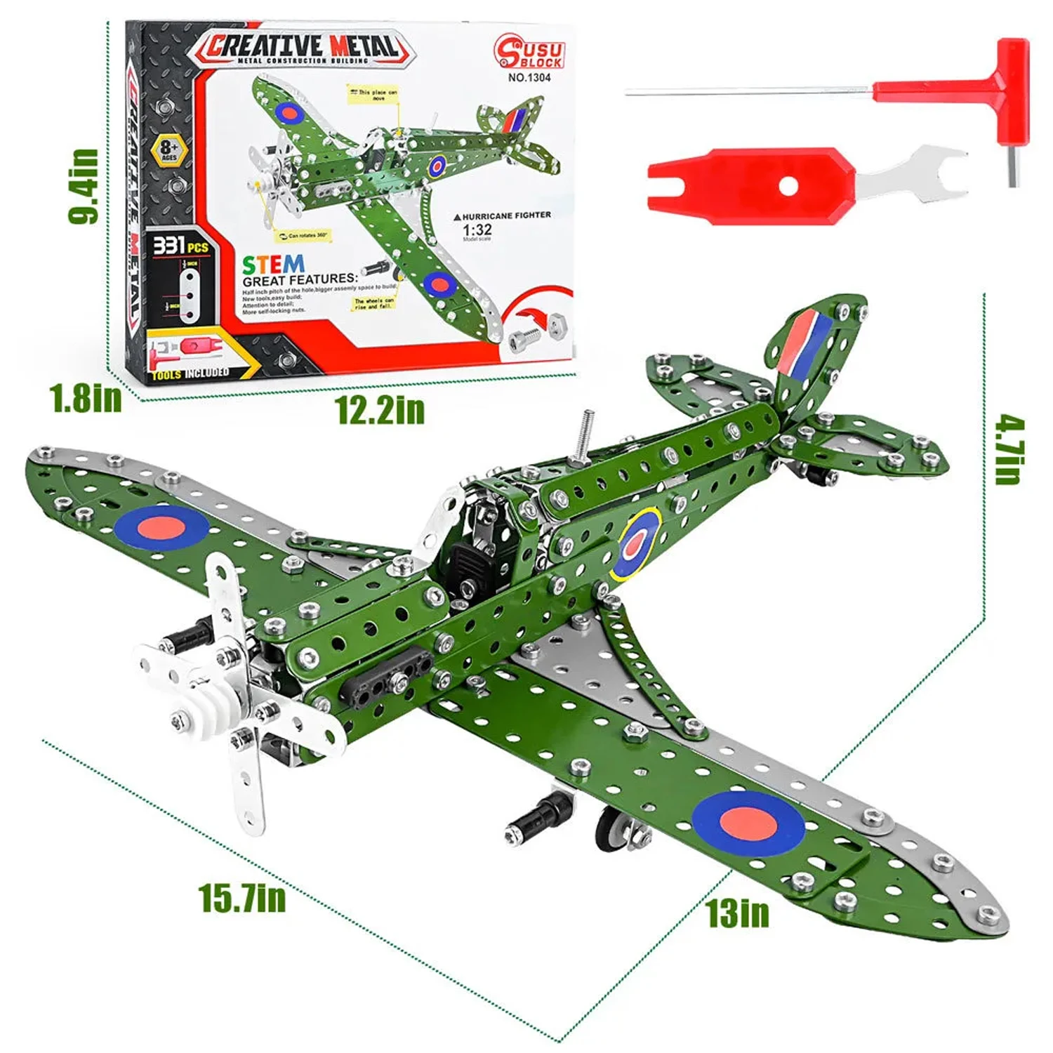 Zabawka - samolot wojskowy: metalowy model samolotu do składania - zestaw do montażu 3D ze stopu, zawiera śruby i nakrętki, edukacyjne klocki dla dzieci i nastolatków, prezent na przyjęcie bożonarodzeniowe