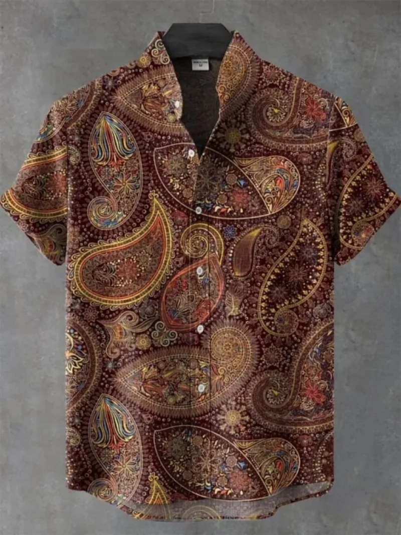 新しいレトロ部族トーテムパターンプリントメンズ新しいリネン快適な生地半袖シャツカジュアルストリートファッション配信 su