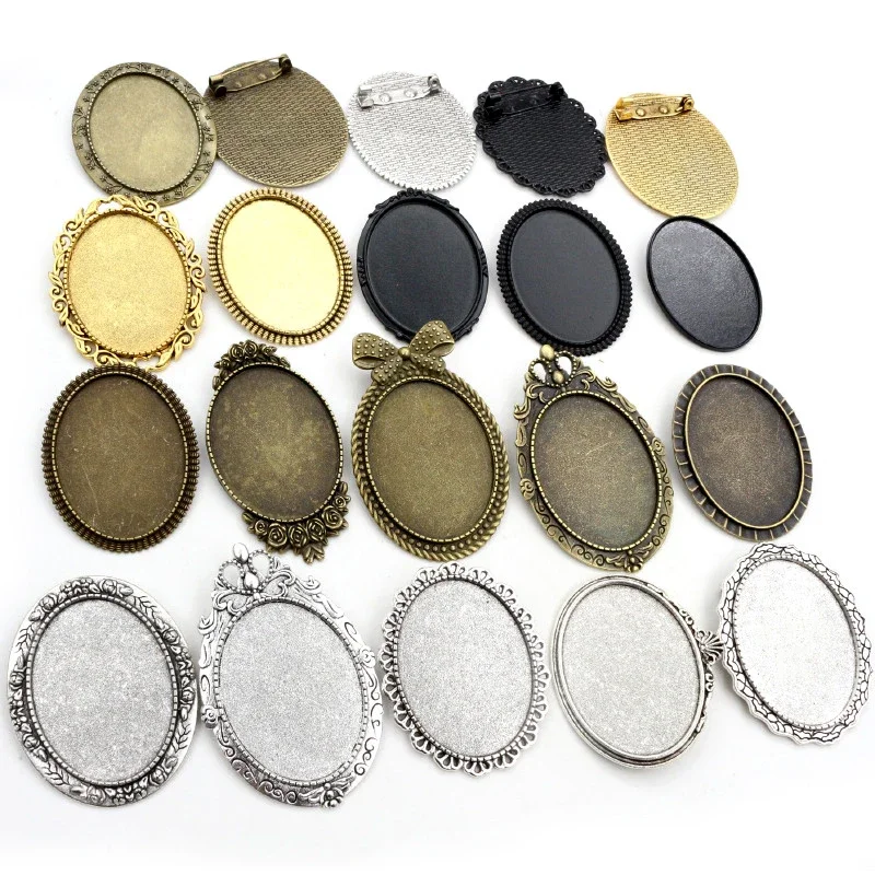 Nowa moda 5 sztuk 30x40mm rozmiar wewnętrzny antyczne złoto/srebro czarny brąz broszka przekłuty styl ustawienie podstawy wisiorek — zdjęcie 2