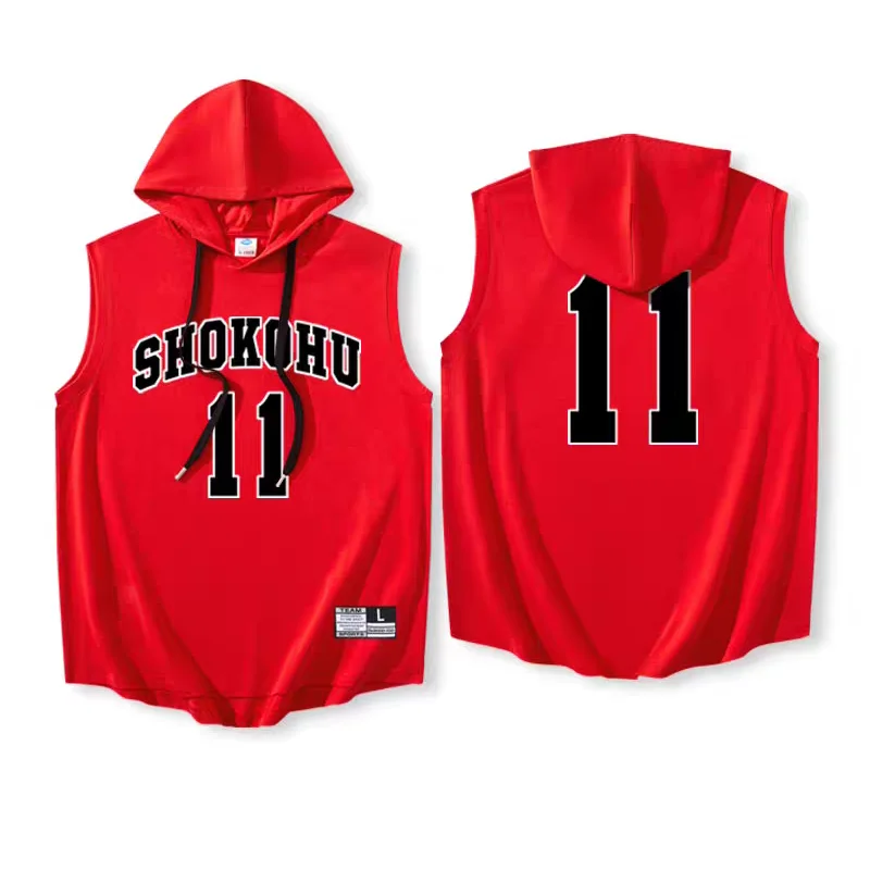 Slam Dunk Anime Shohoku Team Sleeveless Hoodie Vest Sakuragi Rukawa Mitsui Miyagi Cosplay Basketball Jersey Unisex Streetwear