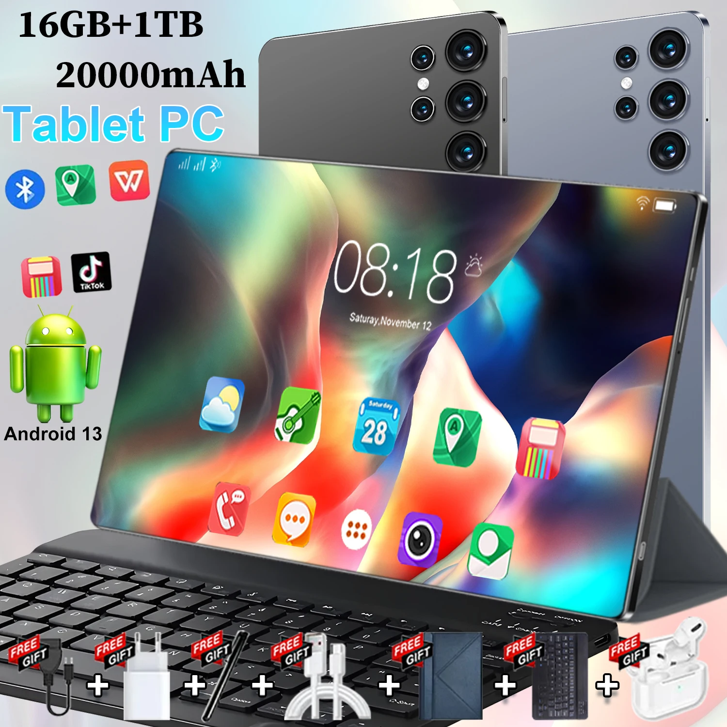 Nouvelle Offre 2026 : Tablette PC Android 13.0 5G de 10,36 pouces avec Batterie Grande Capacité 20000 mAh, 16 Go de RAM, 1 To de ROM, Processeur 14 Cœurs, Fonction d'Appel Téléphonique, Pack Complet d'Accessoires, Livraison Gratuite