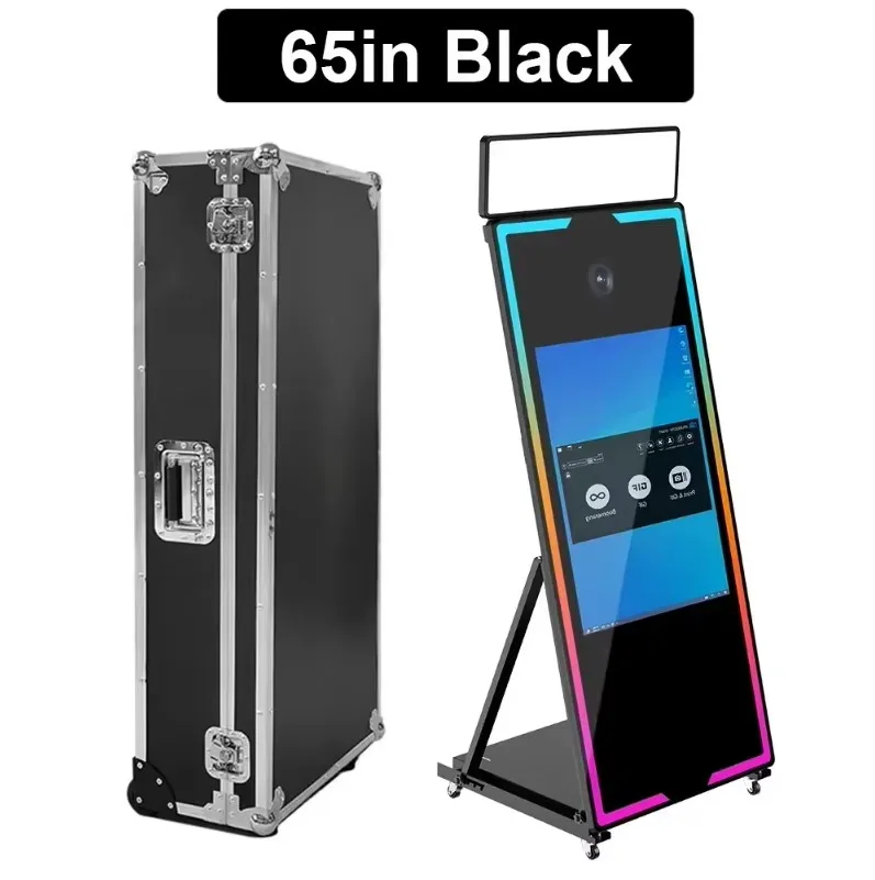 Magic Mirror Photo Booth (EU Spot Shipping) – Draagbare selfie-spiegel fotohokje met touchscreen en RGB-verlichtingsframe, geschikt voor commerciële verhuur op bruiloften, verjaardagsfeestjes en