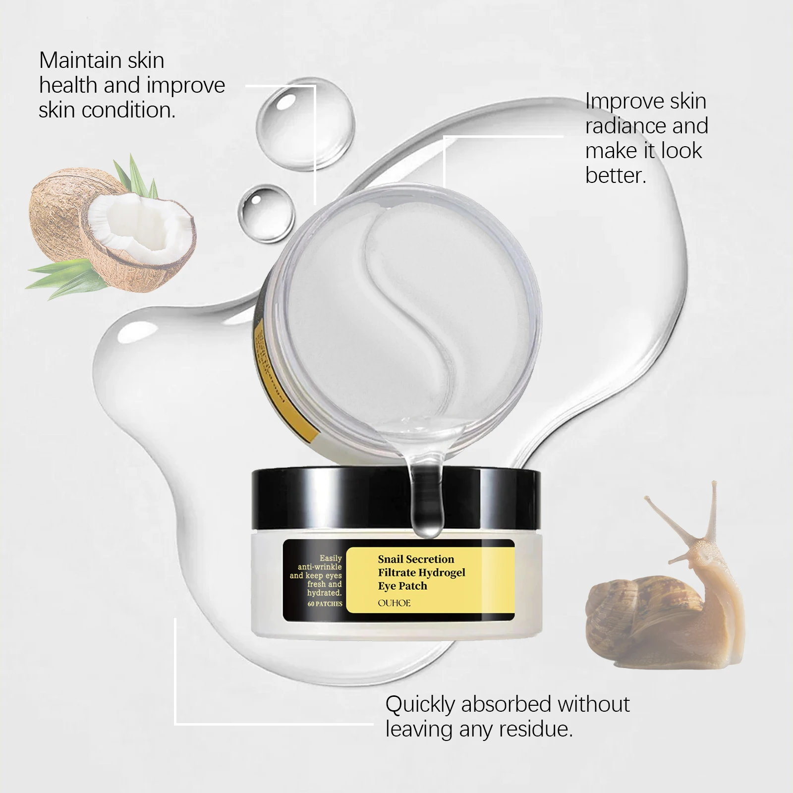 OUHOE Snail Eye Mask Moisturizing Eye Patches Firming Lifting Puffiness Remove Dark Circles and Eye Bags Eyes Skincare Products