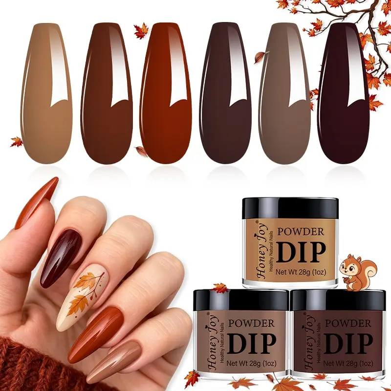 28g/pot Acrylic Dipping Powder Winter Brown Coffe Colors Dip Powder System as Nail Gel Nail Polish Effect Nail Art Salon DIY