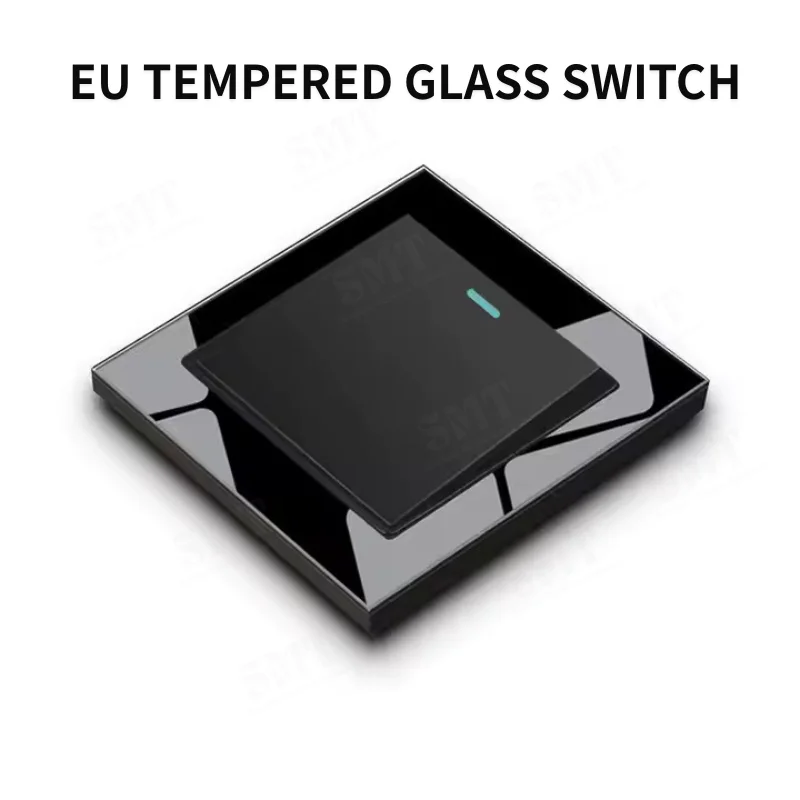

Tempered Glass Black Rocker Light Switch 2 Way Light Button Switch EU FR UK Power Outlets USB Type C Fast Charge Switch Sockets