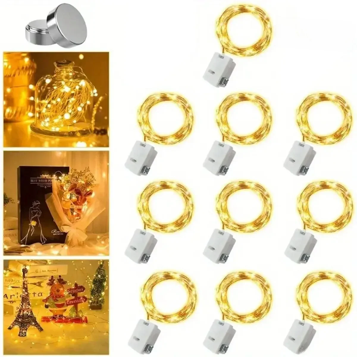 Guirxiété lumineuse LED colorée pour Noël, petite lumière, batterie, 62 lumières dégradées, extérieur, chambre, festival, décor, escales, 10 pièces