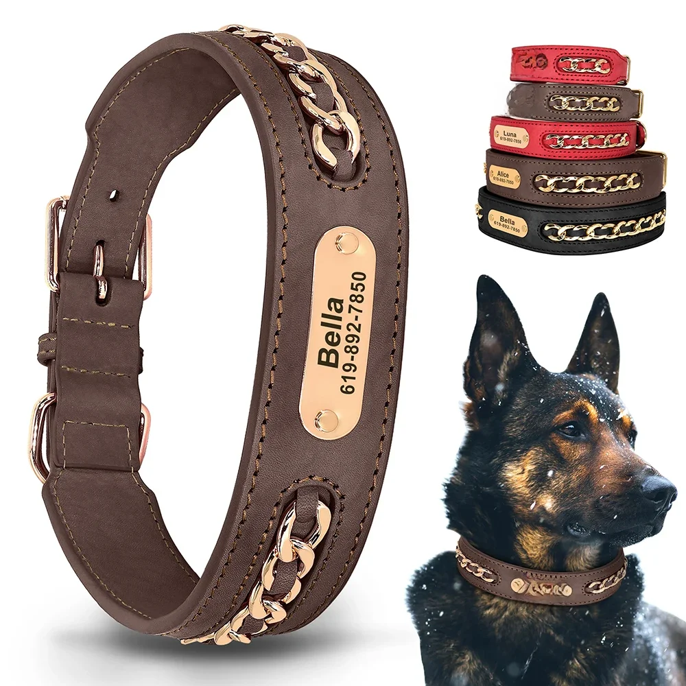 Accessoires de collier de chien en cuir personnalisés, étiquette d'identification personnalisée, colliers de plaque signalétique pour petits, moyens et grands chiens, bouledogue français Pitbull