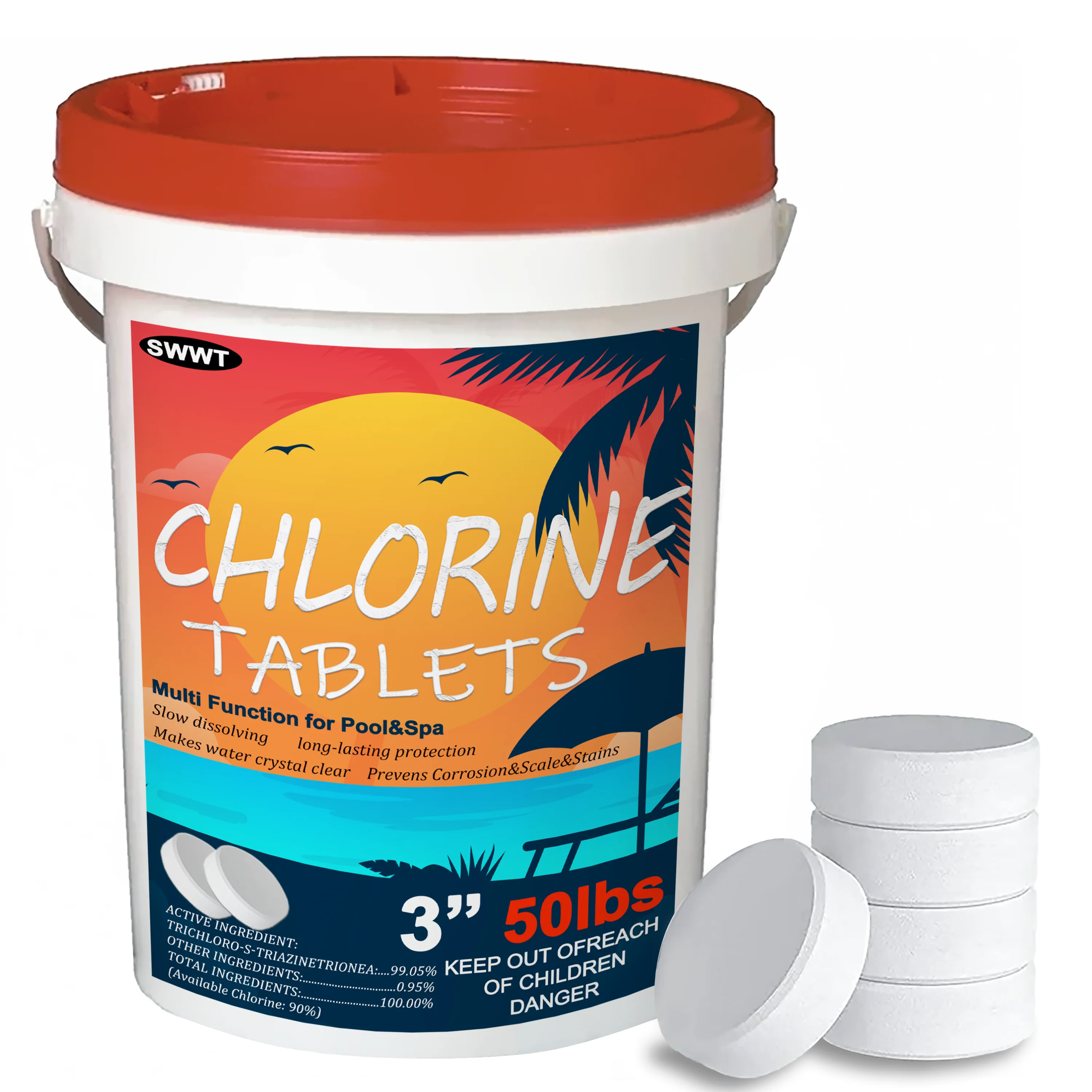 3 Inch 50lbs Stabilized Chlorine Tablets for Swimming Pools Slow Dissolving Chlorinating Tabs for Above Ground and Inground