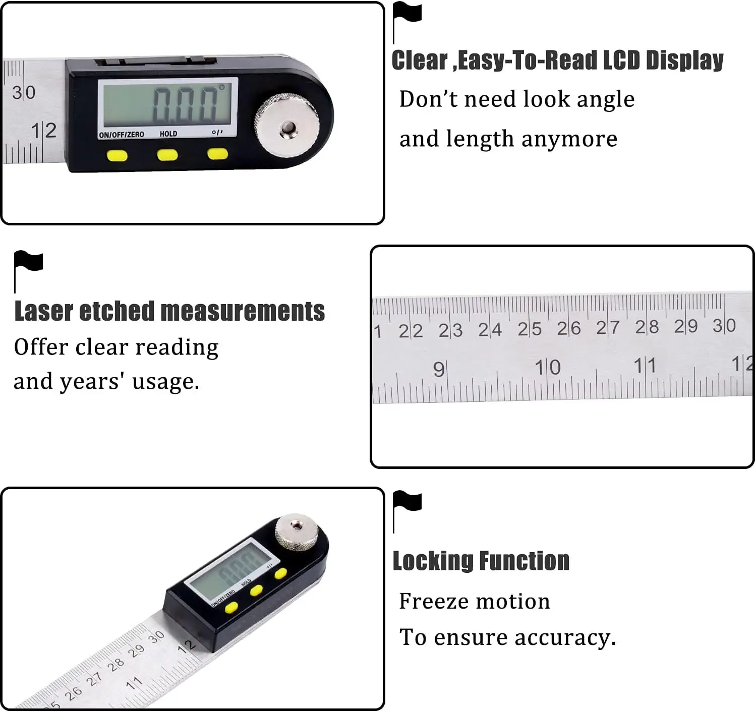 Imagem -04 - Digital Angle Finder Transferidor com Zeroing e Locking Função Carpintaria 12 Polegada 300 mm Aço Inoxidável