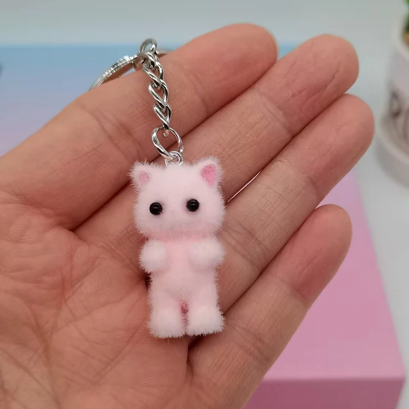 Cute Fuzzy Kitty Cat Heart Bow Keychain, Kitten, Kawaii, Pink Bow
