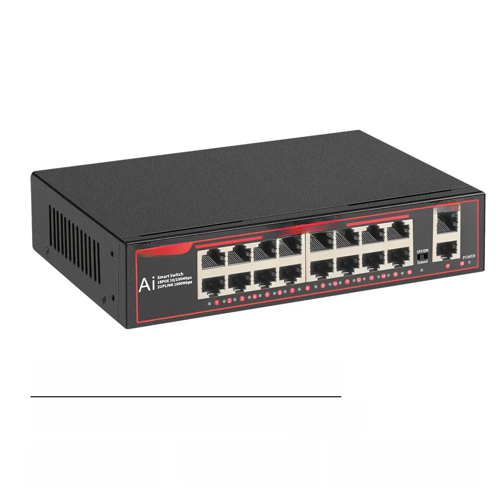Przełącznik POE 16-portowy 100Mbps Ethernet, przełącznik sieciowy IEEE 802.3 AF/AT do kamer IP / systemów kamer bezpieczeństwa CCTV z funkcją VLAN — zdjęcie produktu 7
