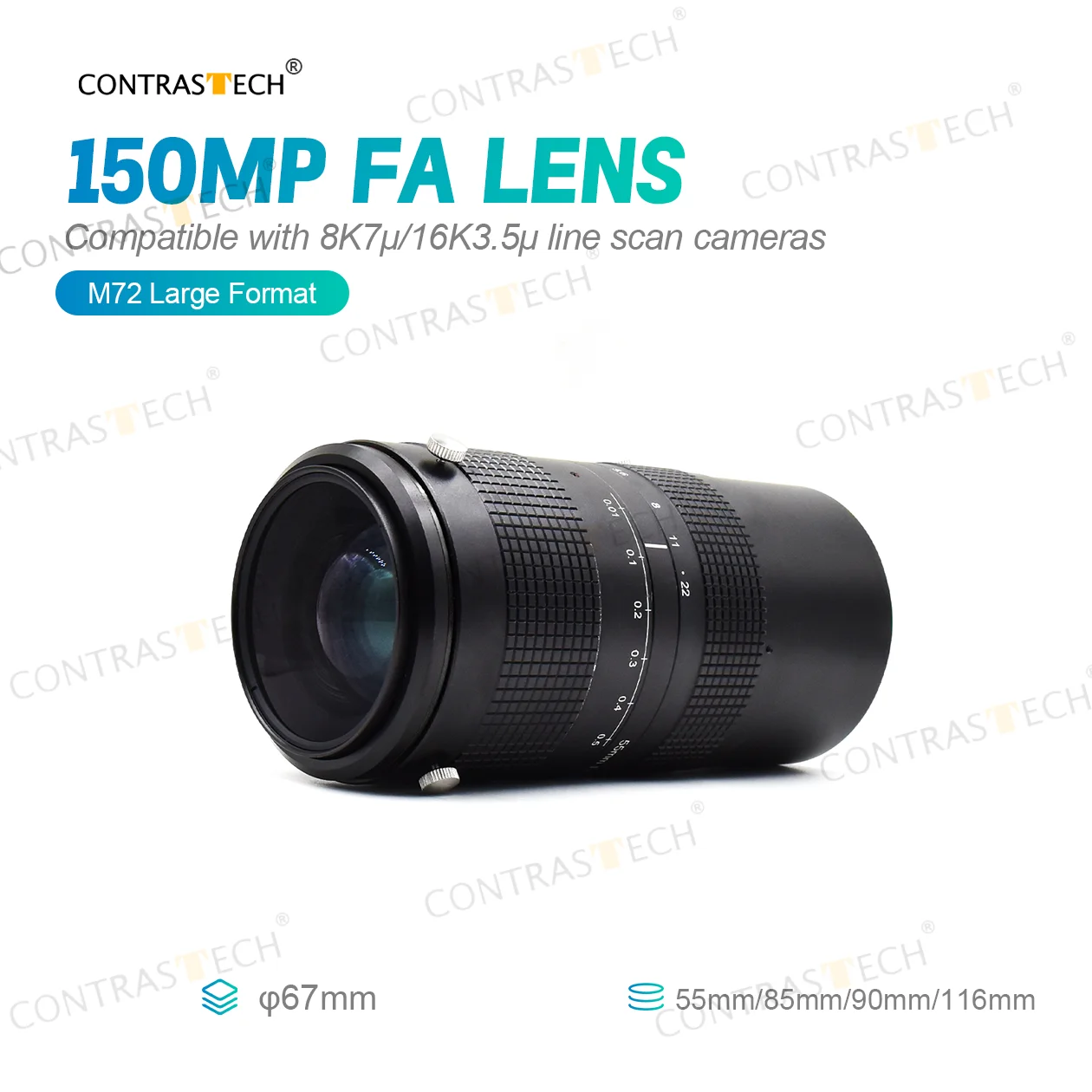 

Clear Imaging 150MP φ67mm M72 55mm-116mm Industrial FA Lens for Machine Vision Camera Inspection Contrastech