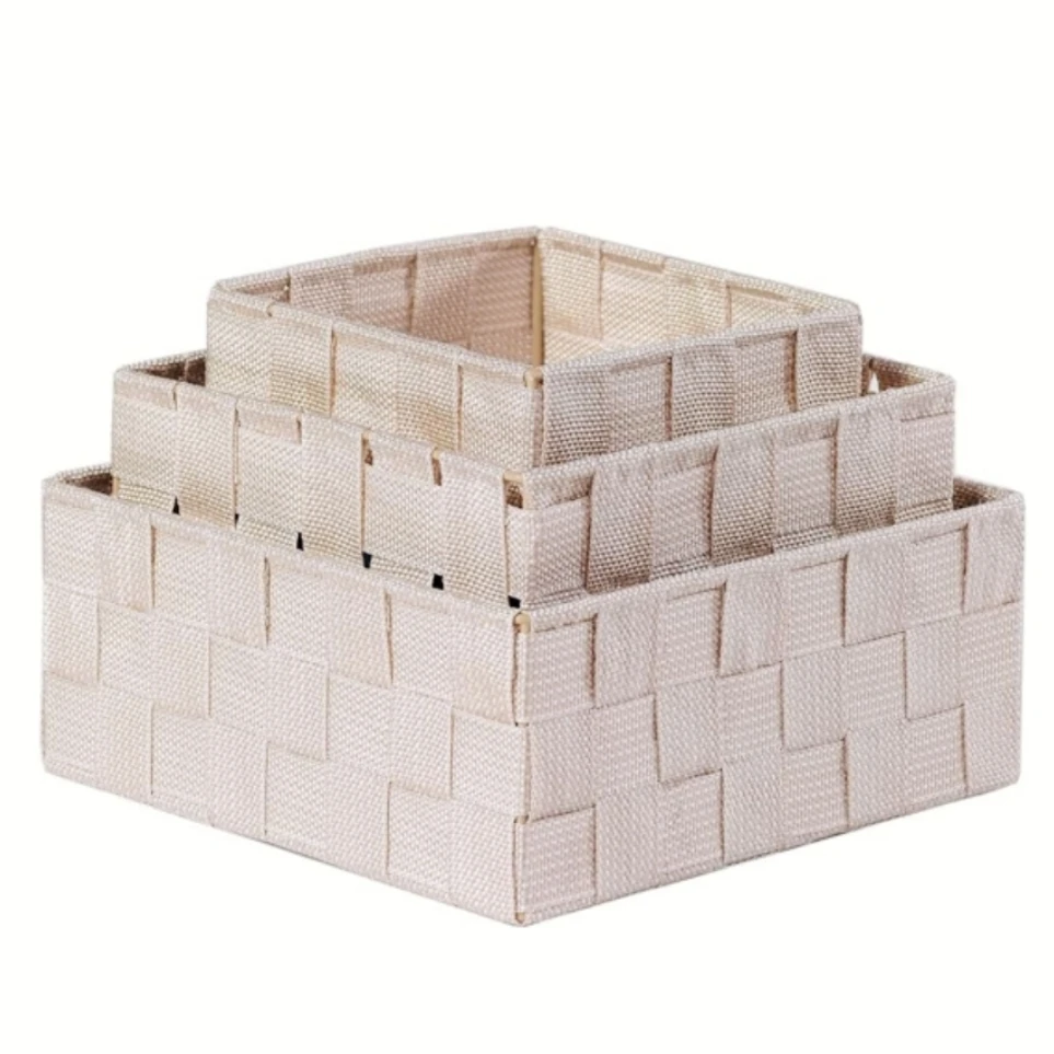 BM Square Rieten Effect Badkamer Opbergmand, Set van 3 Gevlochten Beige Opbergmanden, Geschikt voor Verschillende Toepassingen en Organisatie