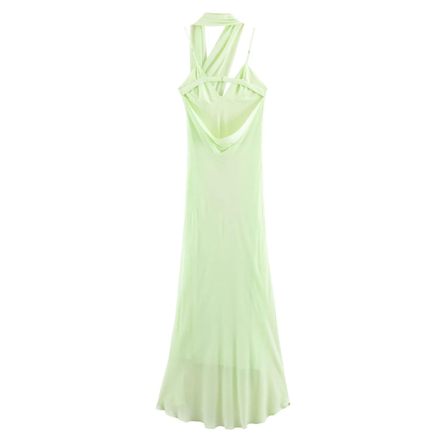 Summer Solid Color Halter Scarf Slip Dress Women Fashion Sleeveless Drape Silk Long Dress Elegant Backless Evening Party Gown