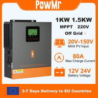 PowMr 1KW 1.5KW Hybrid Solar Inverter 12V 24V 220V Off Grid Pure Sine Wave Inverter Dual Output with MPPT 80A Solar Charger