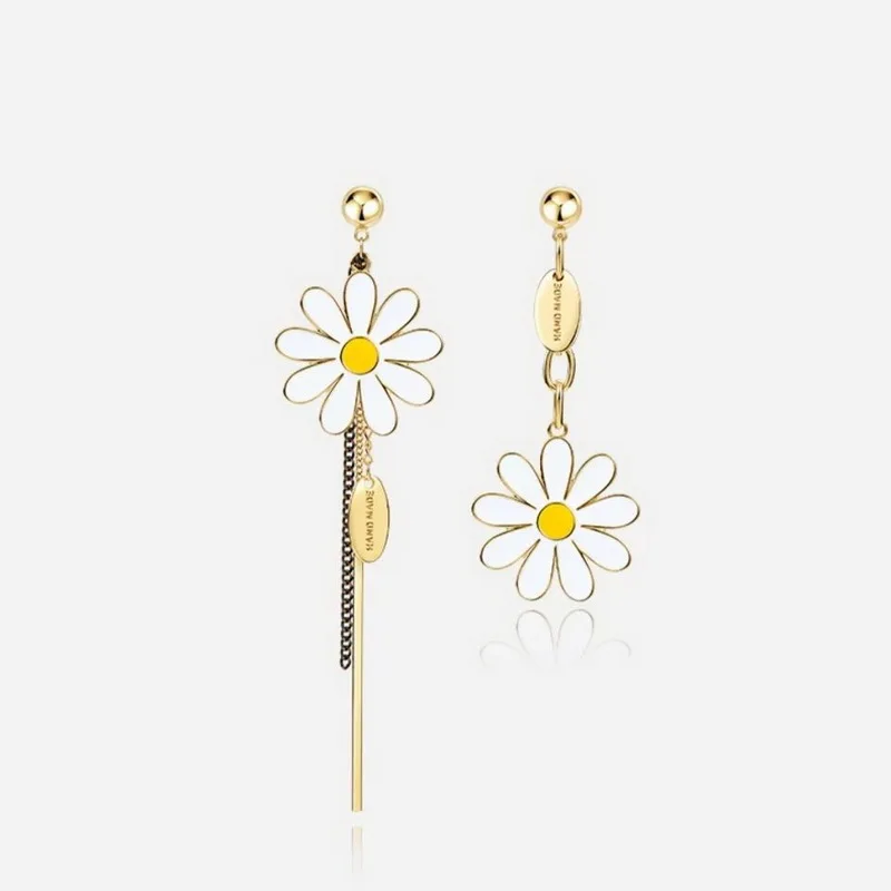 Summer New Korean Floral Daisy Flower Drop Earrings Fashion Fresh Sunflower Asymmetric Earrings Girl Ears Jewelry Brincos Gift