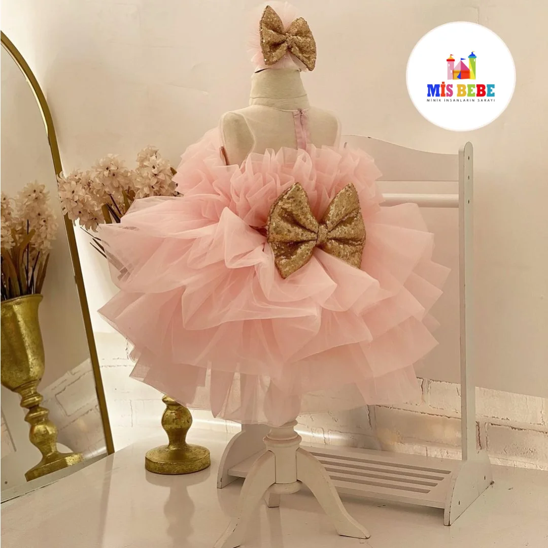 Adorable Baby Girl Tutu Dress with Glittery Gold Bow - Perfect for Special Occasions image 4