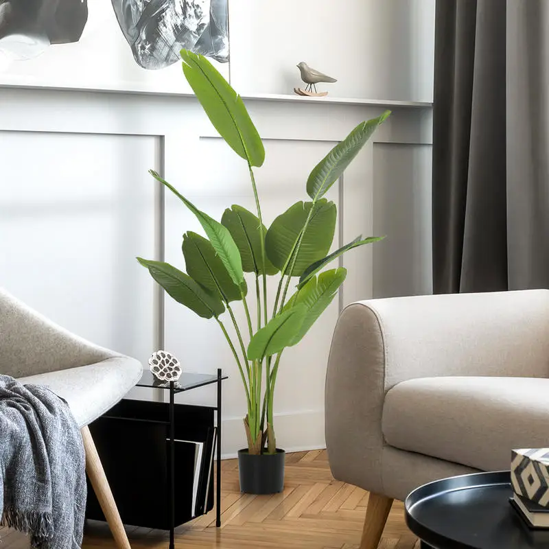 Plante artificielle intérieure 160 cm, arbre artificiel avec pot en plastique et terreau floqué, vert