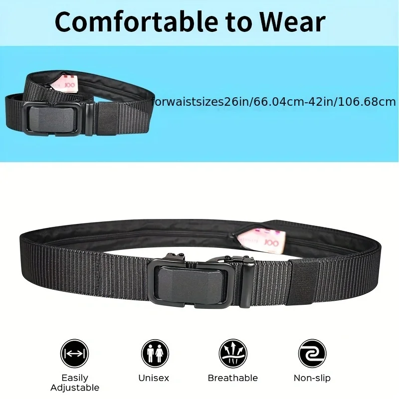 Travel Cash Anti Theft Belt Waist Bag Women Portable Hidden Money Strap Belt Wallet Waist Pack Men Secret Hiding Belt 46.85inch