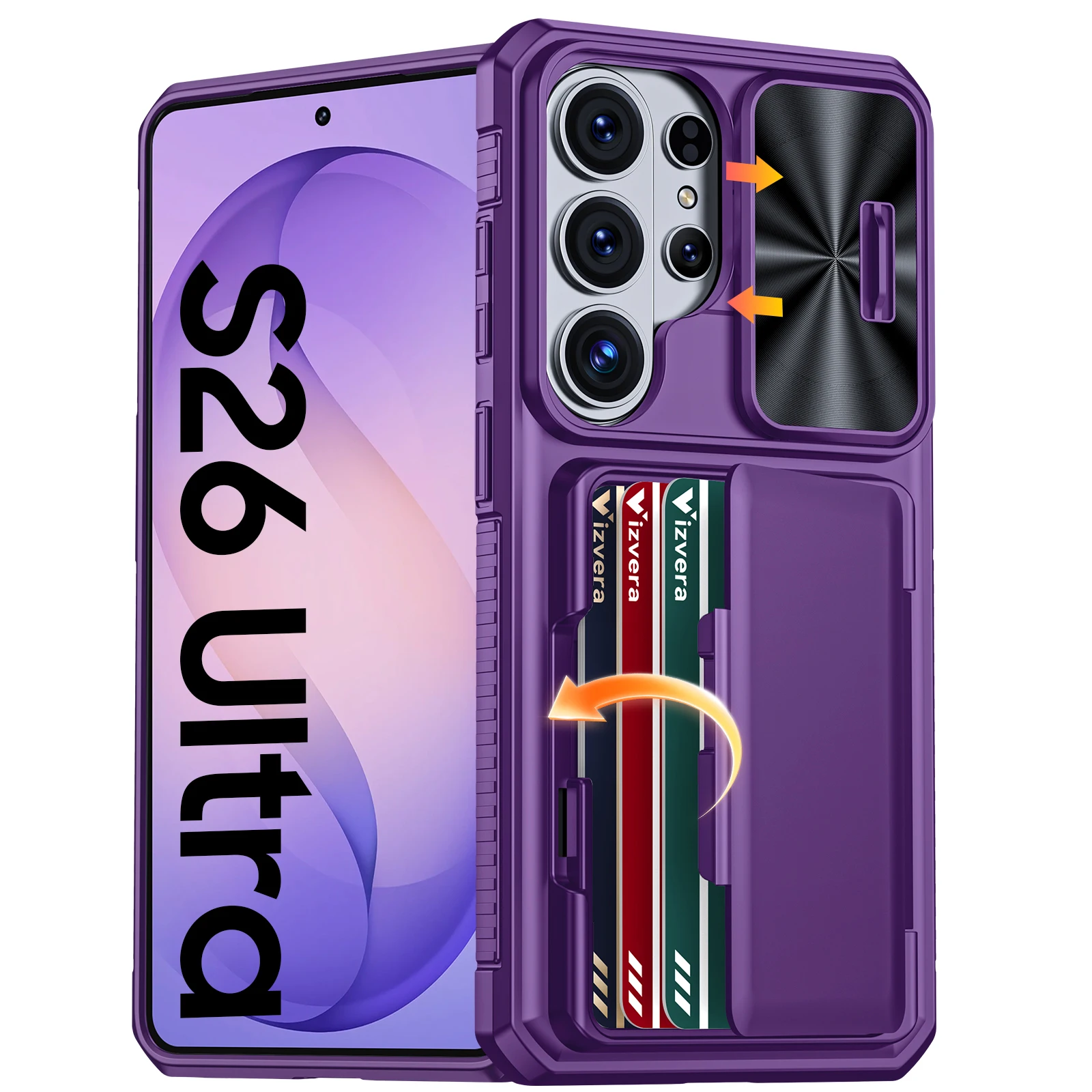 voor Galaxy S26 Ultra Case Wallet RFID, kaarthouder, camerahoes, robuuste, schokbestendige siliconen beschermhoes voor het hele lichaam - grijs