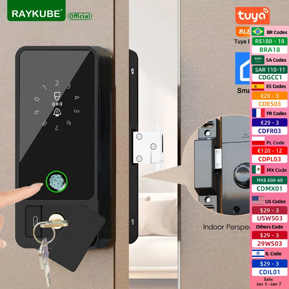 جديد RAYKUBE G18 Tuya بلوتوث قفل زجاجي ذكي بصمة قفل رقمي إلكتروني التطبيق/بطاقة IC/فتح كلمة المرور للباب الزجاجي