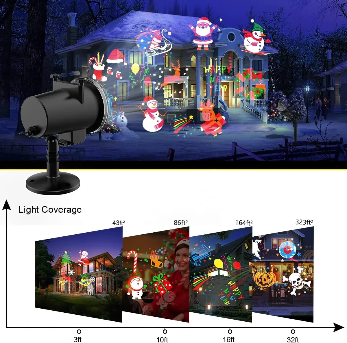 Halloween Projector Lights LED Christmas Projector Lamp 16 Pieces Slides IP65 Waterproof Outdoor Projector Christmas Decorations