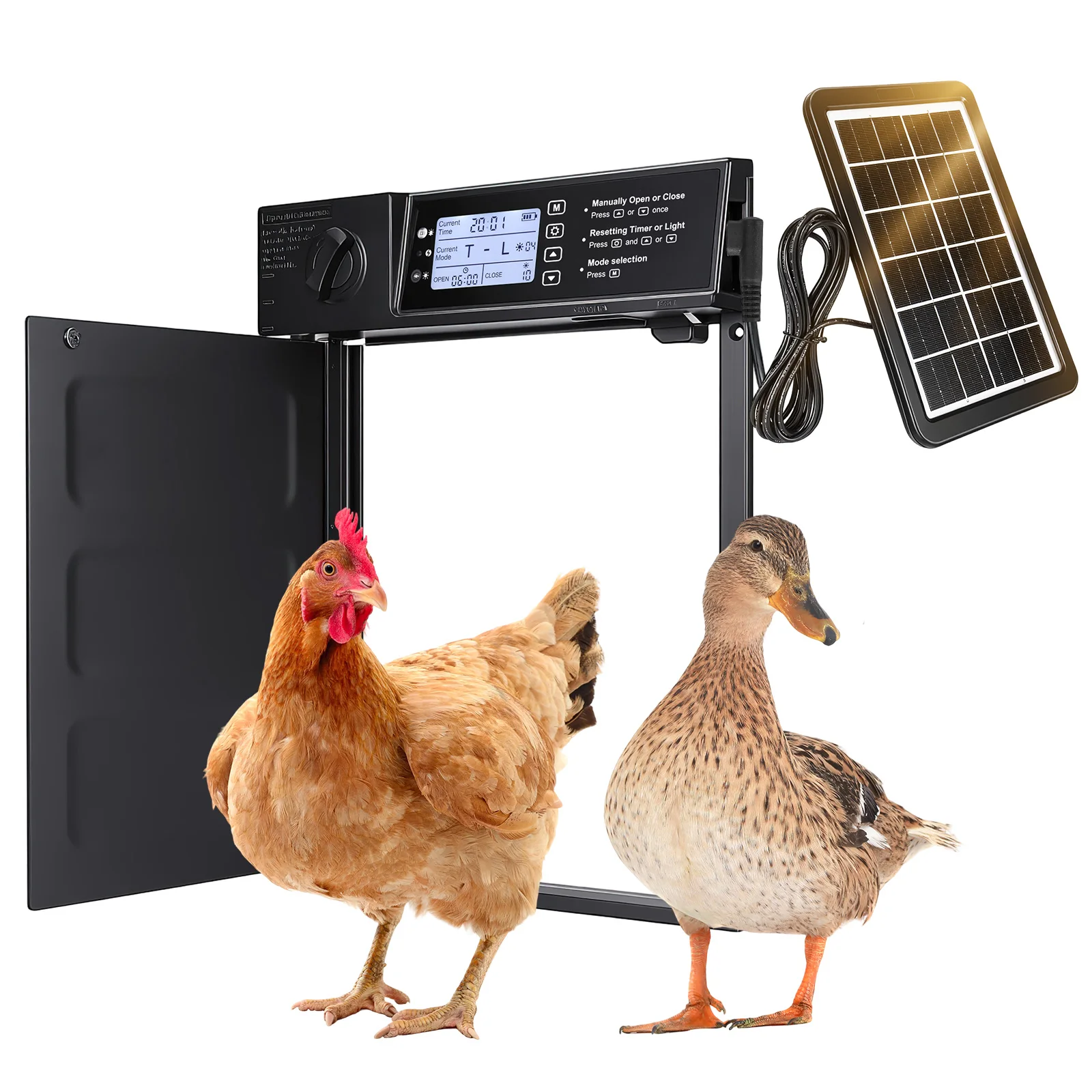 Automatische Hühnerstall-Tür mit Solarbetrieb, Schwenkbare Hühnertür mit Timer & Lichtsensor, Automatische Hühnertür mit Einklemmschutz – Detail 8